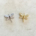 Gold Plated or Rhodium Plated Small CZ Pave Dragonfly Connector or 2 Loop
