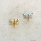Gold Plated or Rhodium Plated Small CZ Pave Dragonfly Connector or 2 Loop