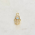 Gold Plated Tiny Hamsa CZ Pave with Opal Cubic Zirconia Charm