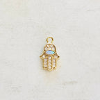 Gold Plated Tiny Hamsa CZ Pave with Opal Cubic Zirconia Charm