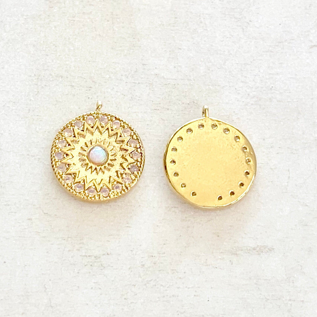 Gold Plated Celestial Star Opal Coin Vintage Charm CZ Drop Charm