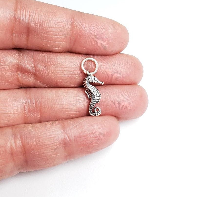Sterling Silver Seahorse Double Sided Ocean Inspired Charm – Antique Silver