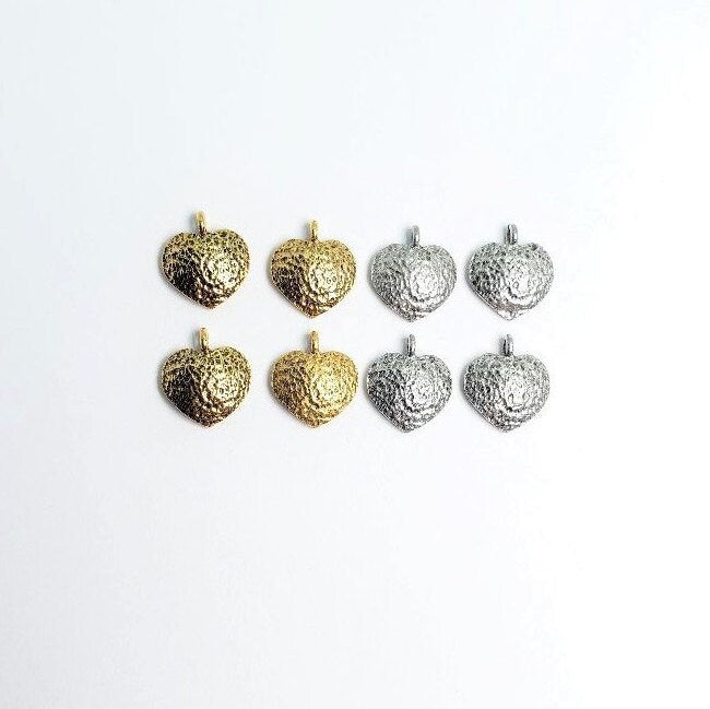 Pewter Textured Heart Charm Concave Back Love Pendant 13mm X (4pc)