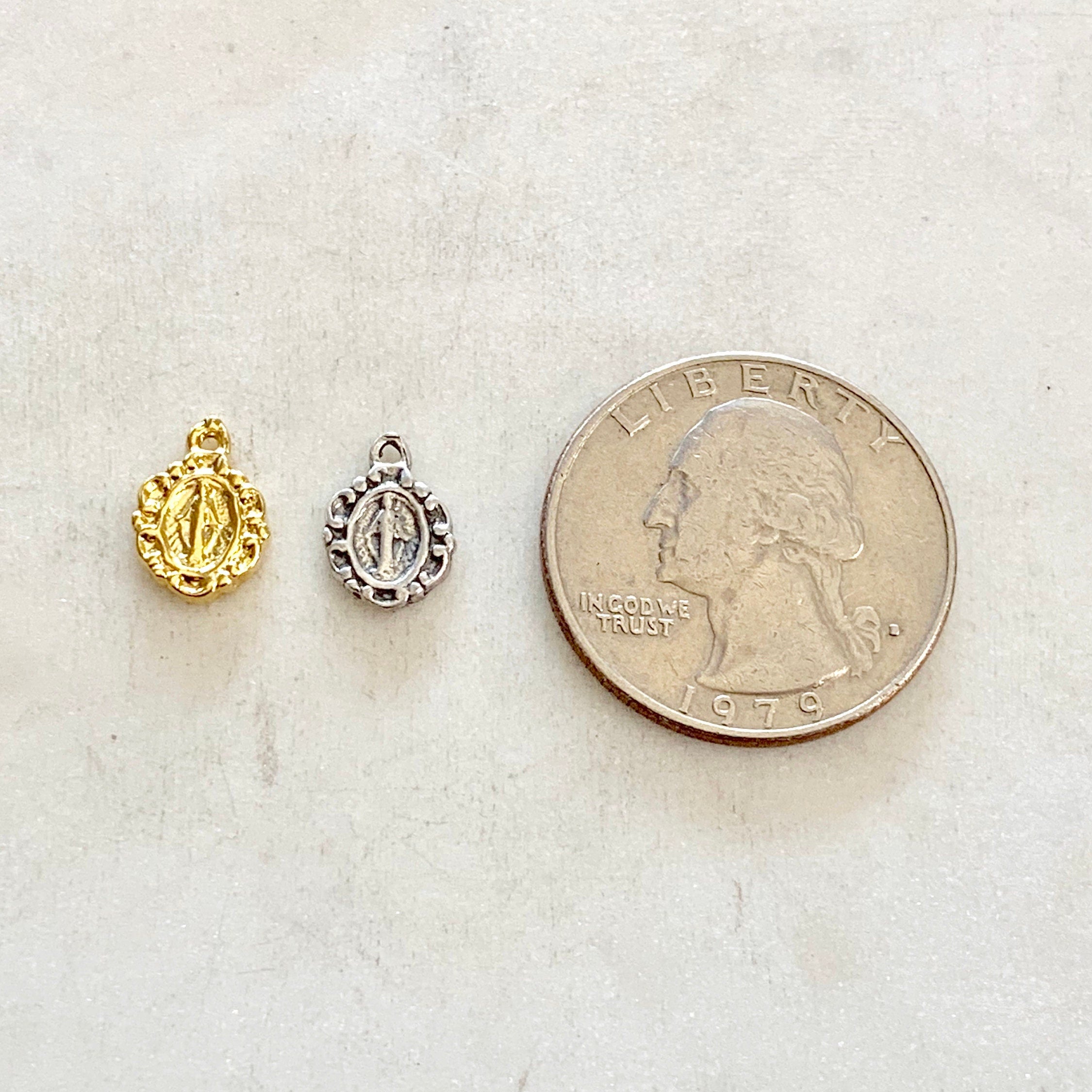 10mmx8mm Sterling Silver or Vermeil Teeny Tiny or Mother Mary Circle Round