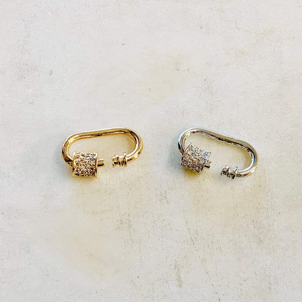 19mmx10mm Gold Plated or Rhodium Plated or Pave CZ Screw Carabiner Clasp