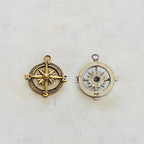 Pewter Round Compass Charm Metal Navigation Traveler Pendant