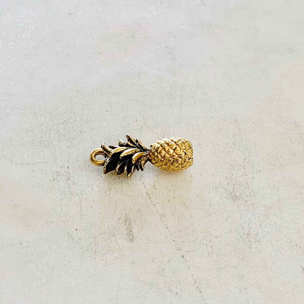 Pewter Metal 3D Tropical Pineapple Charm Hawaii Vacation Fruit (2pc)