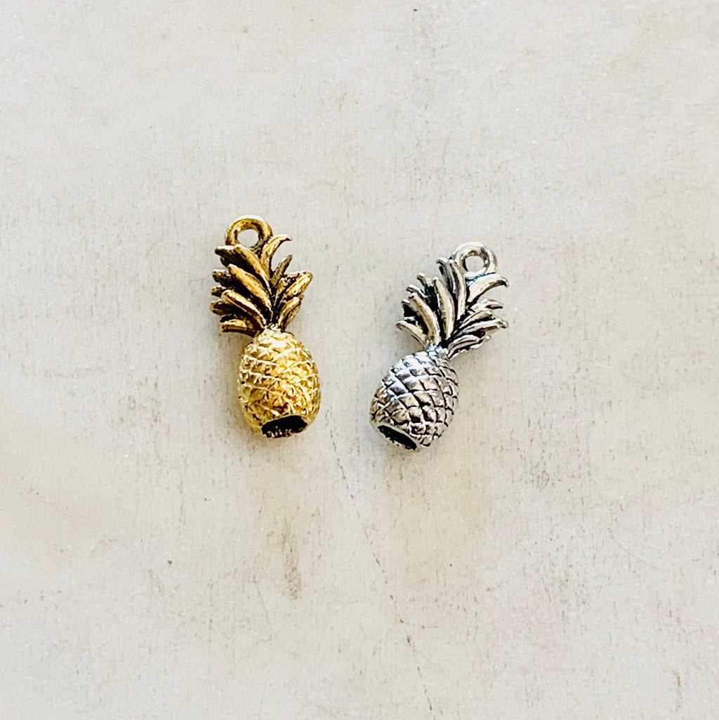 Pewter Metal 3D Tropical Pineapple Charm Hawaii Vacation Fruit (2pc)