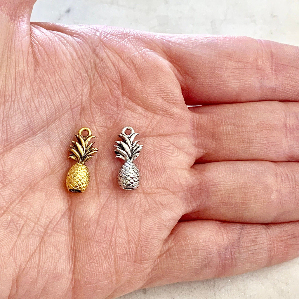 Pewter Metal 3D Tropical Pineapple Charm Hawaii Vacation Fruit (2pc)