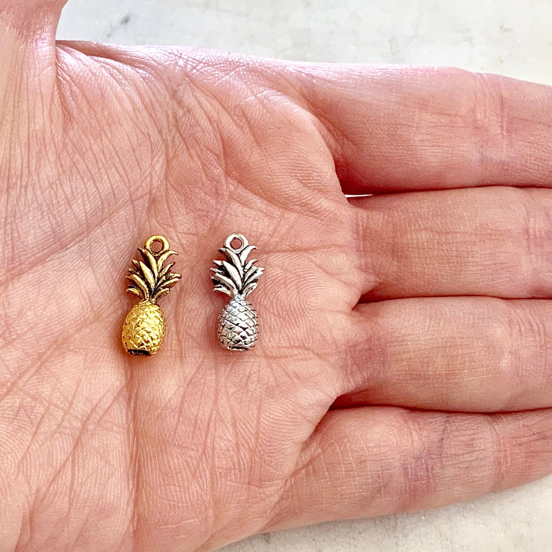 Pewter Metal 3D Tropical Pineapple Charm Hawaii Vacation Fruit (2pc)