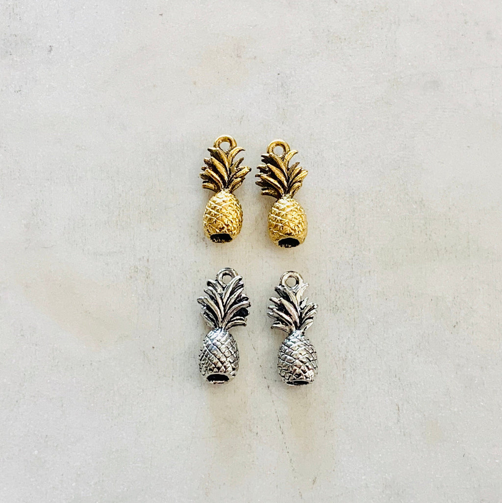 Pewter Metal 3D Tropical Pineapple Charm Hawaii Vacation Fruit (2pc)
