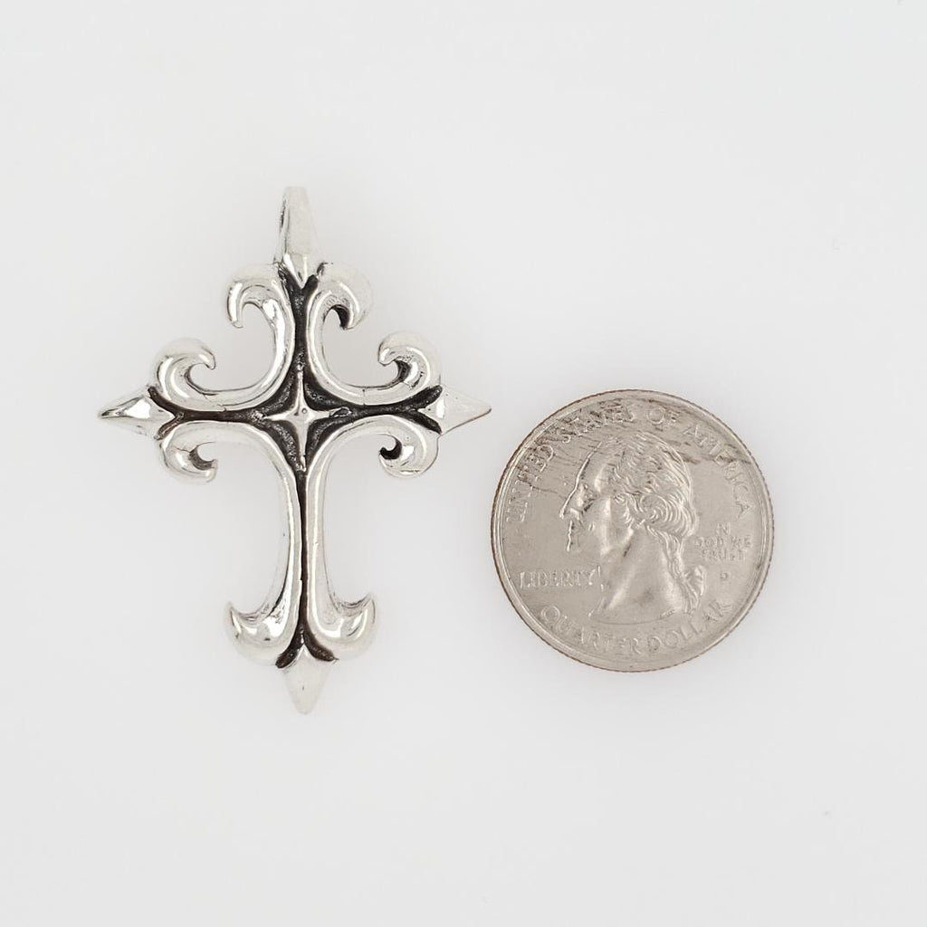 Sterling Silver Large Thick Sturdy Fleur De Lis Detailed Medieval Style