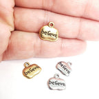 Pewter Wide Oval with Believe Charm Pendant Inspirational (2pc)