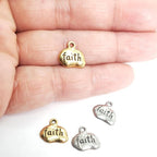 Pewter Wide Oval with Faith Charm Pendant Inspirational Charm (2pc)