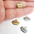 Pewter Wide Oval with Sisters Stamped Charm Pendant (2pc)