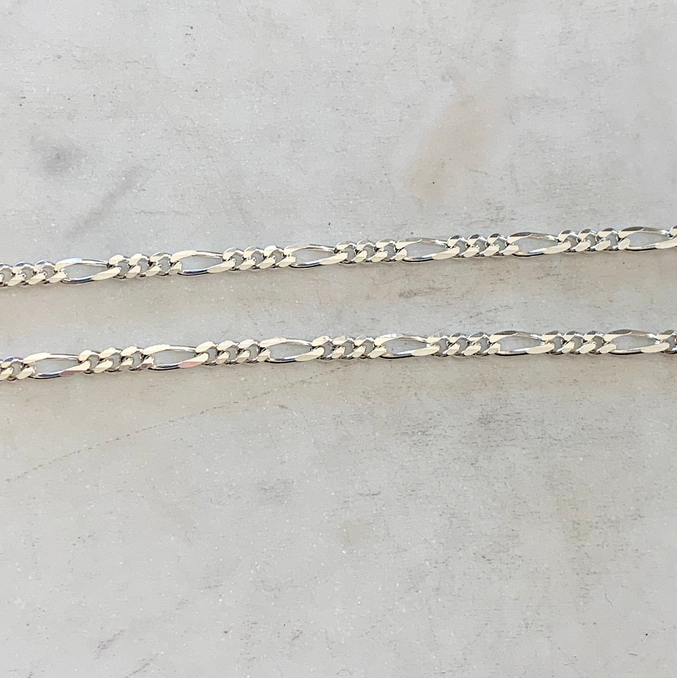 3.5mm Sterling Silver Diamond Cut Sturdy Figaro Curb Chain – Sold by the Foot