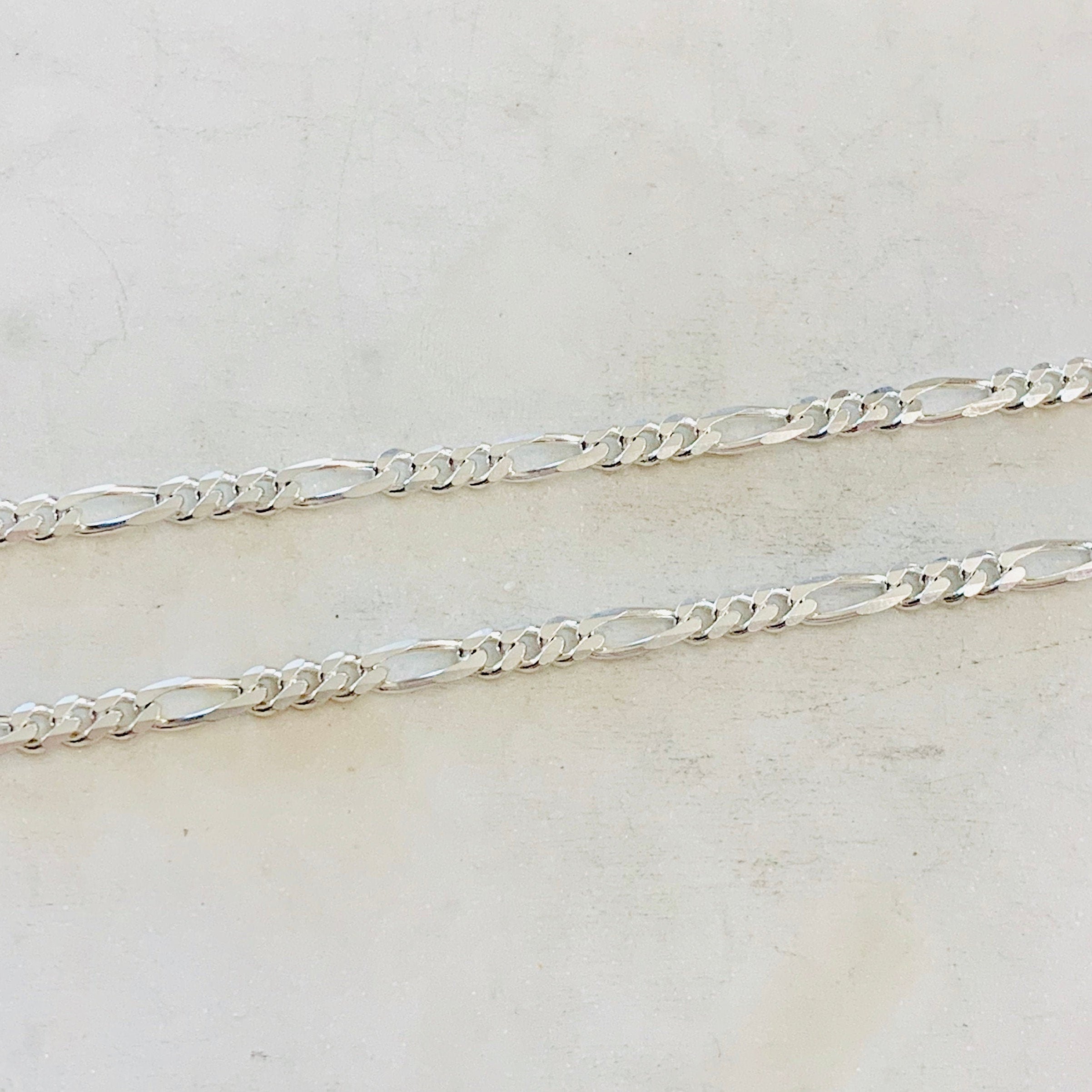4.25mm Sterling Silver Diamond Cut Thick Figaro Curb Chain – Sold by the Foot