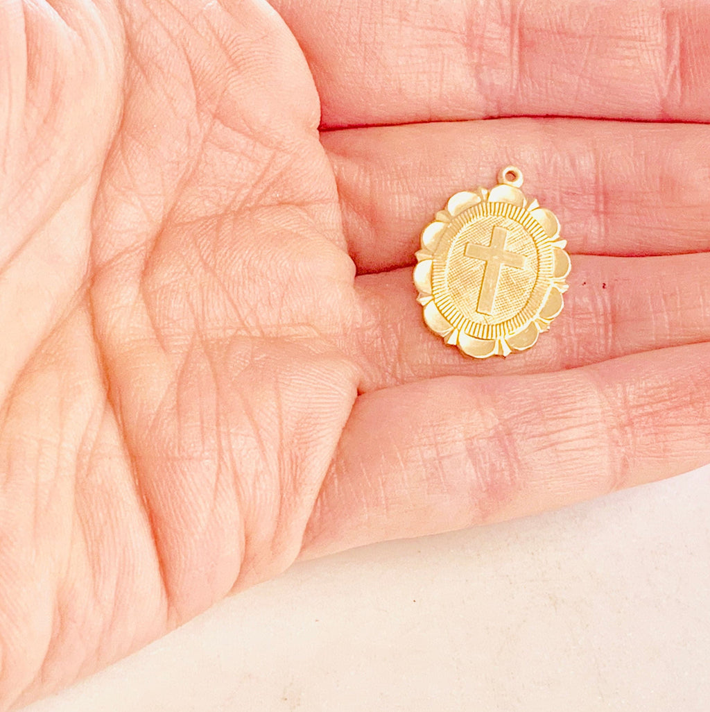 Sterling Silver or 14K Gold Filled Oval or Cross Religious Charm