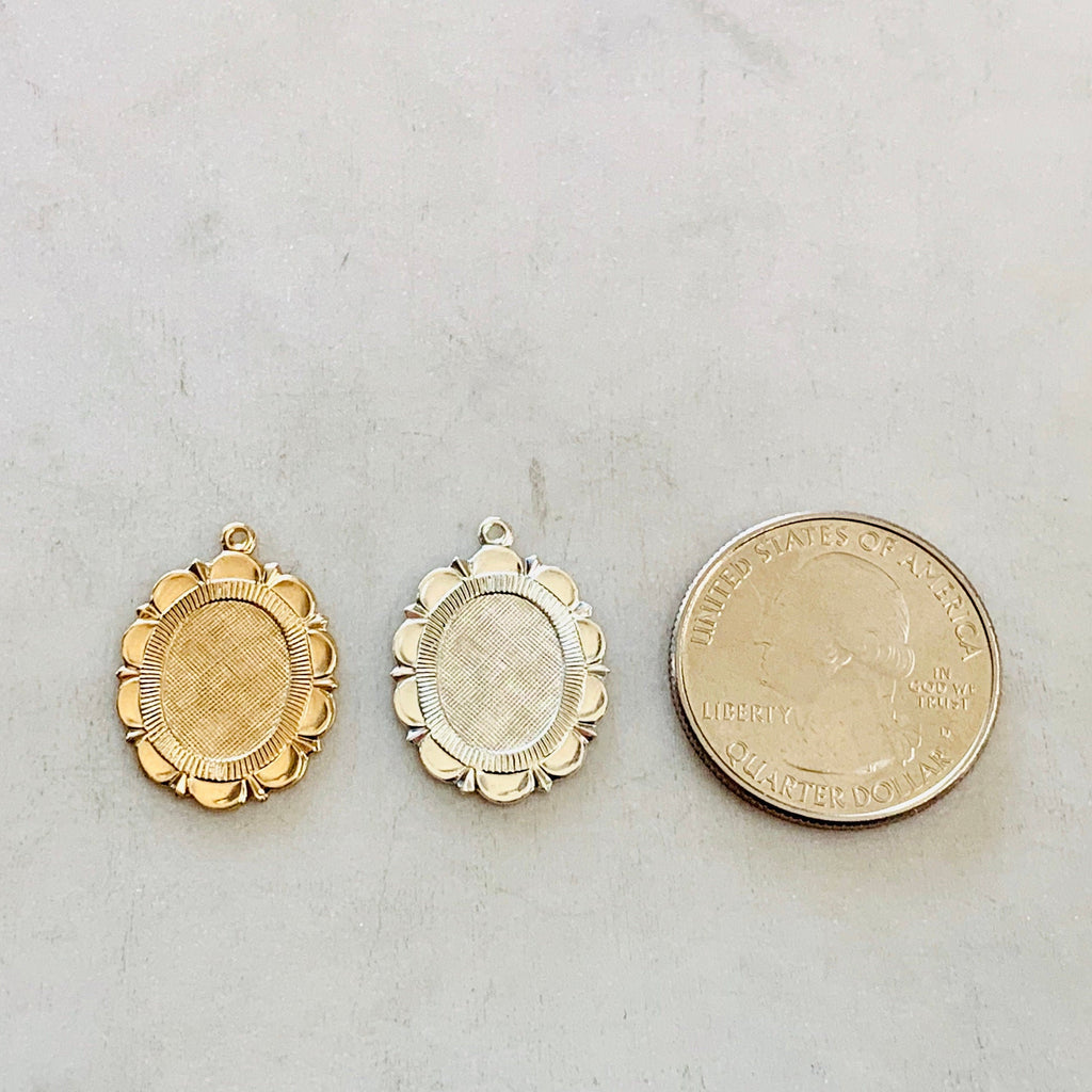 Sterling Silver or 14K Gold Filled 21mm or Flower Scalloped Medallion Oval
