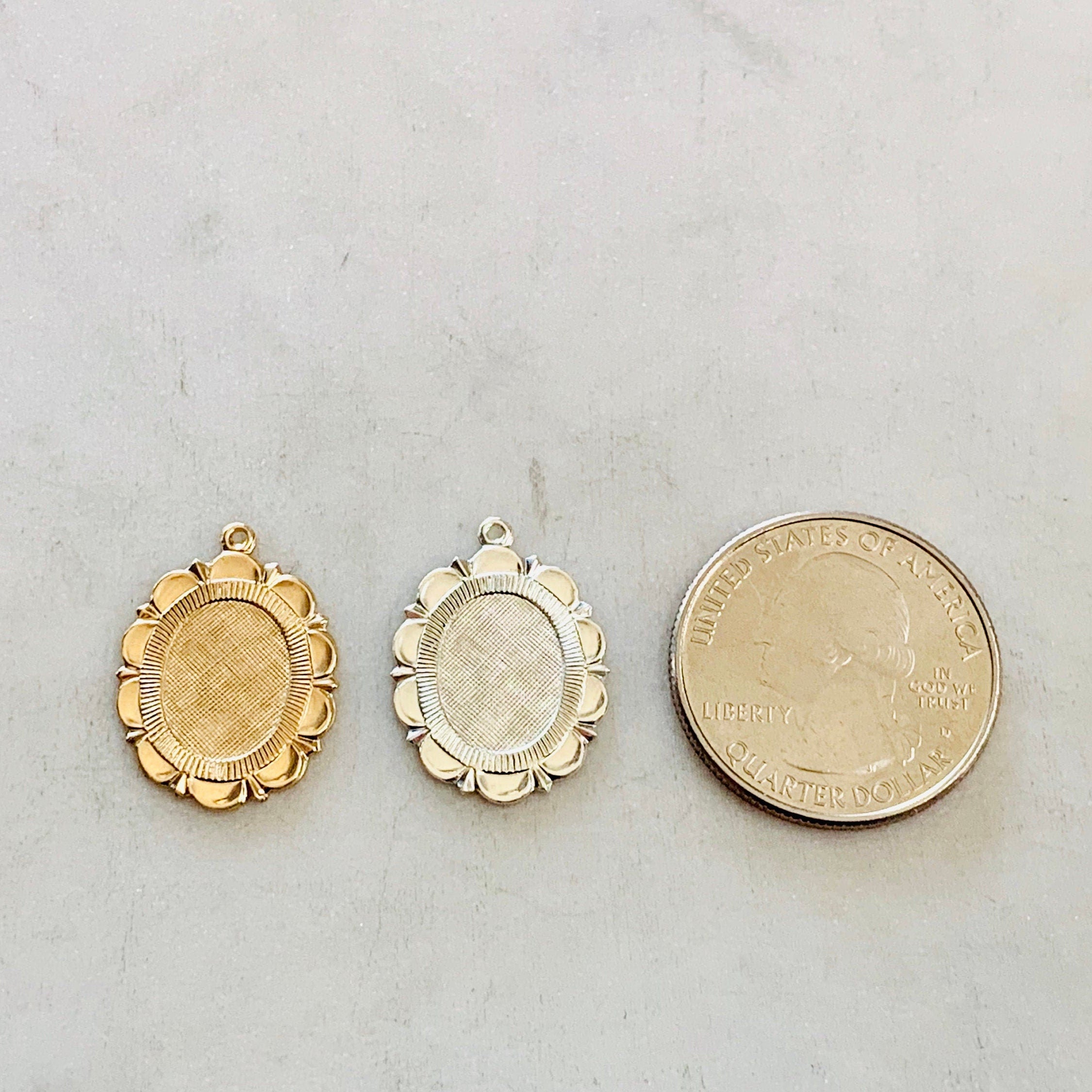 Sterling Silver or 14K Gold Filled 21mm or Flower Scalloped Medallion Oval