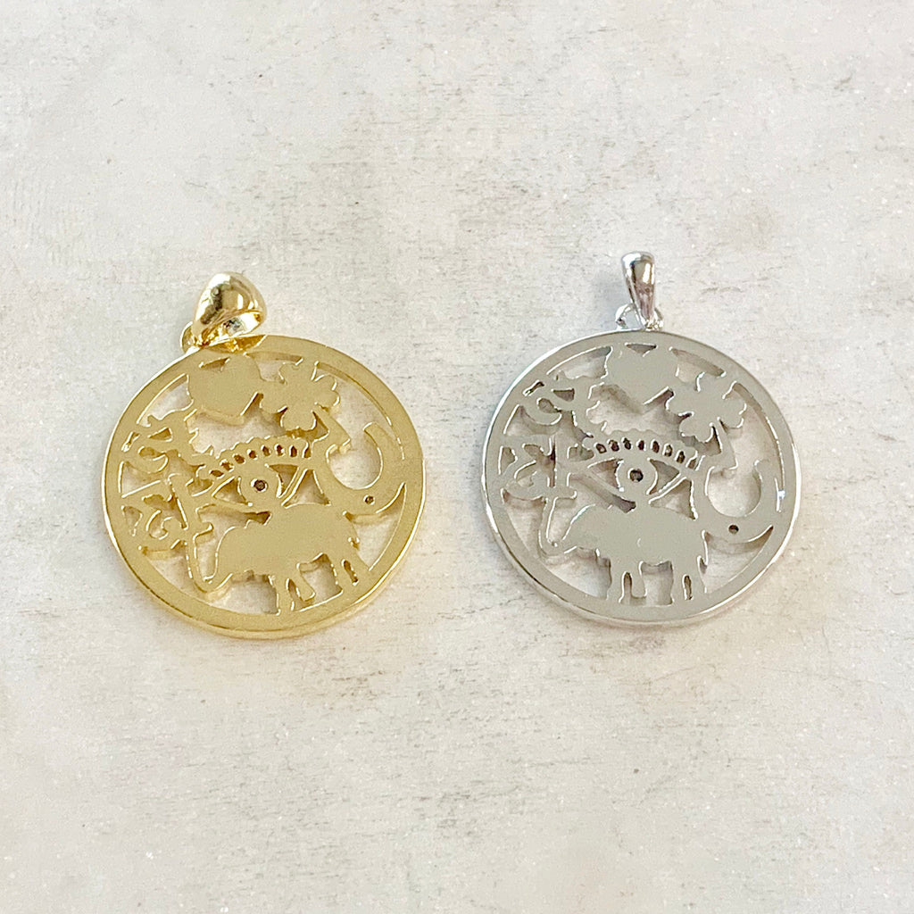 25mmx23mm Gold Plated or Rhodium Plated Good Luck CZ Coin Charm Heart Four