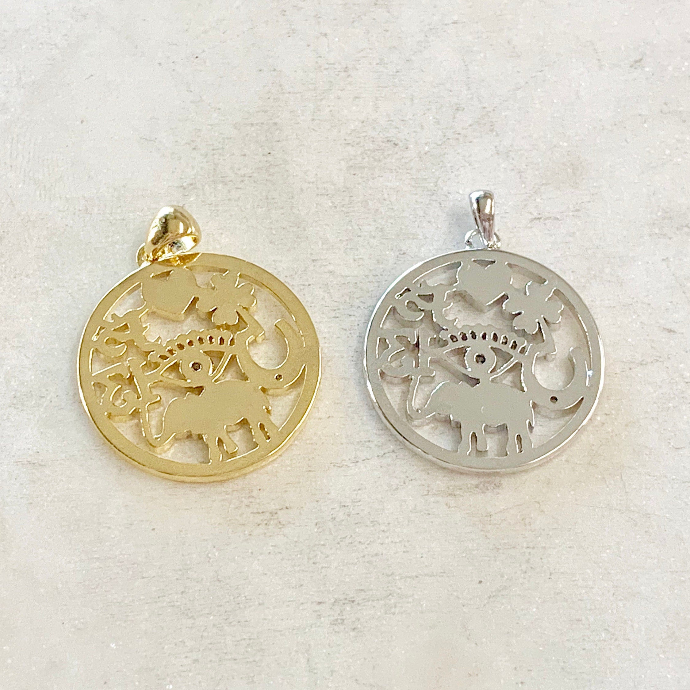 25mmx23mm Gold Plated or Rhodium Plated Good Luck CZ Coin Charm Heart Four