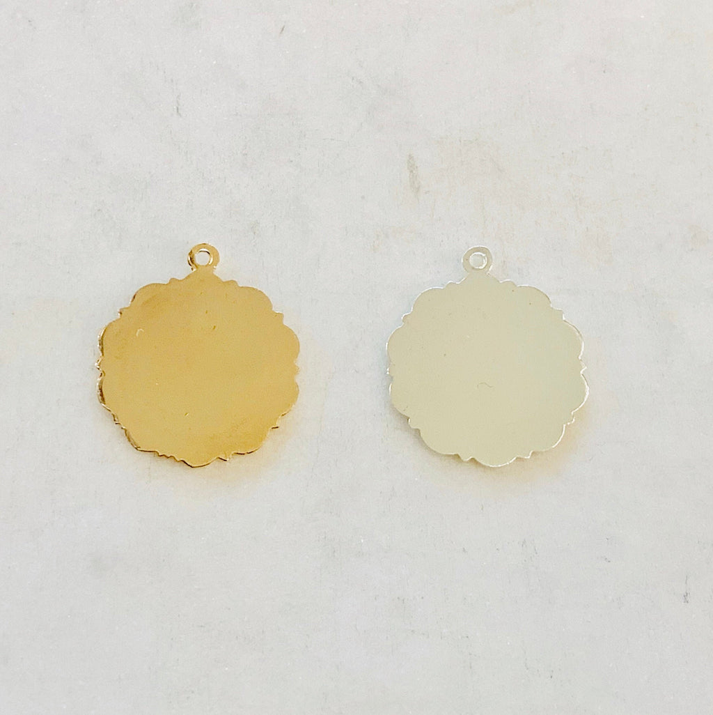 Sterling Silver or 14K Gold Filled 22mm Large or Flower Scalloped Coin
