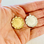 Sterling Silver or 14K Gold Filled 22mm Large or Flower Scalloped Coin