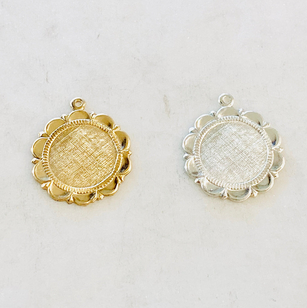 Sterling Silver or 14K Gold Filled 22mm Large or Flower Scalloped Coin