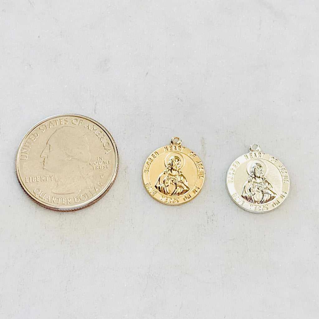 Sterling Silver or 14K Gold Filled Sacred Heart of Jesus Round Circle