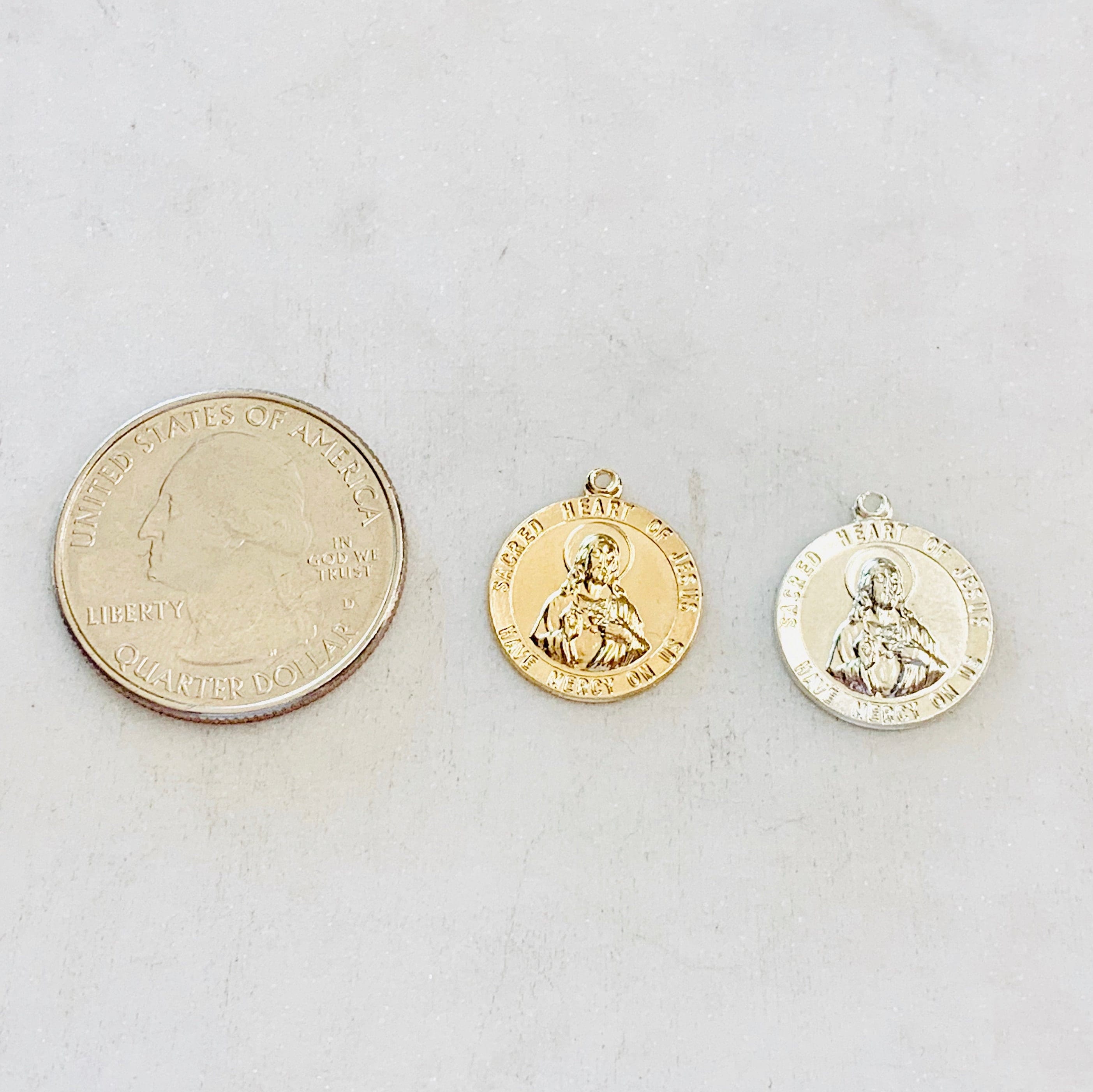 Sterling Silver or 14K Gold Filled Sacred Heart of Jesus Round Circle