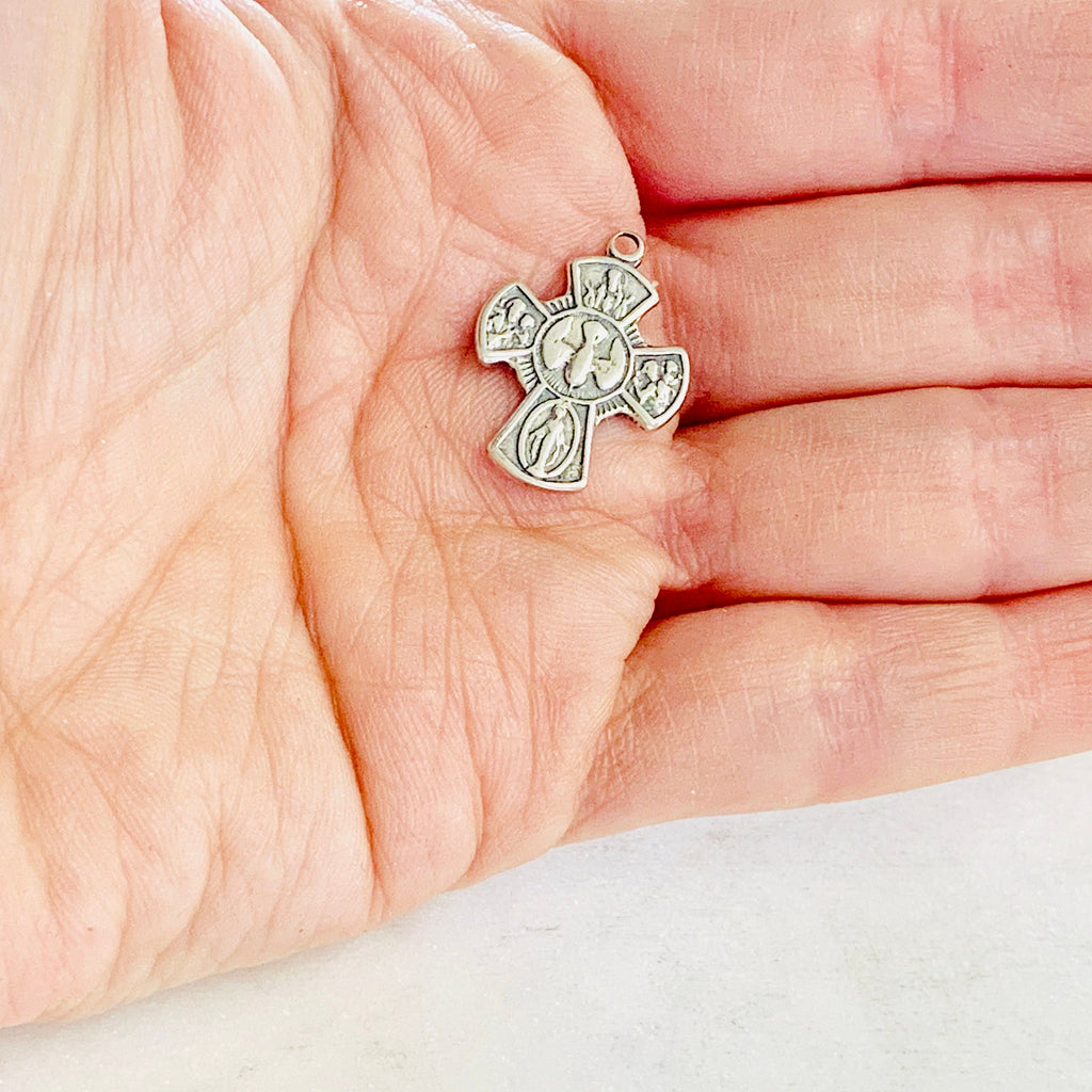 Sterling Silver or Vermeil or 4-Way Scapular Medal Cross Charm Pendant