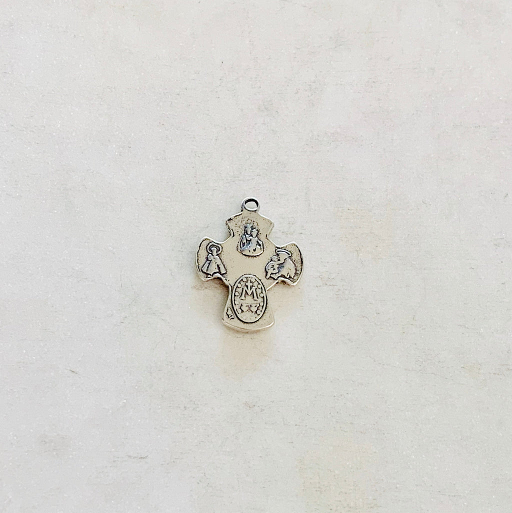 Sterling Silver or Vermeil or 4-Way Scapular Medal Cross Charm Pendant