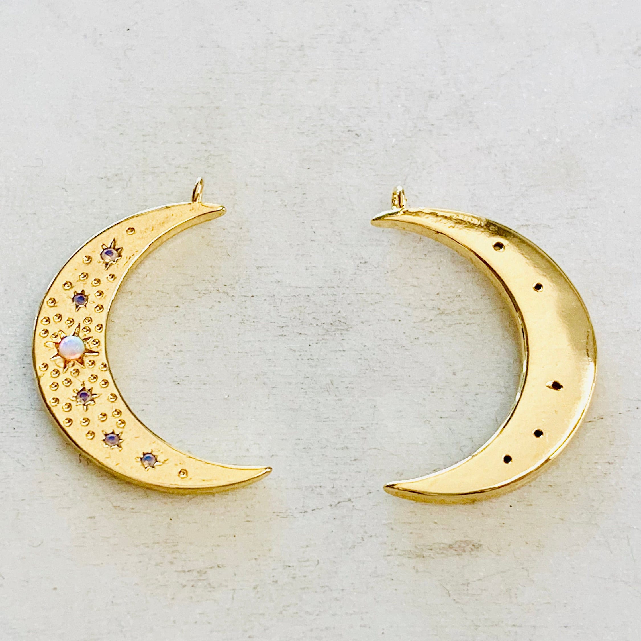 Gold Plated Celestial Opal Crescent Moon Star Pendant CZ Charm