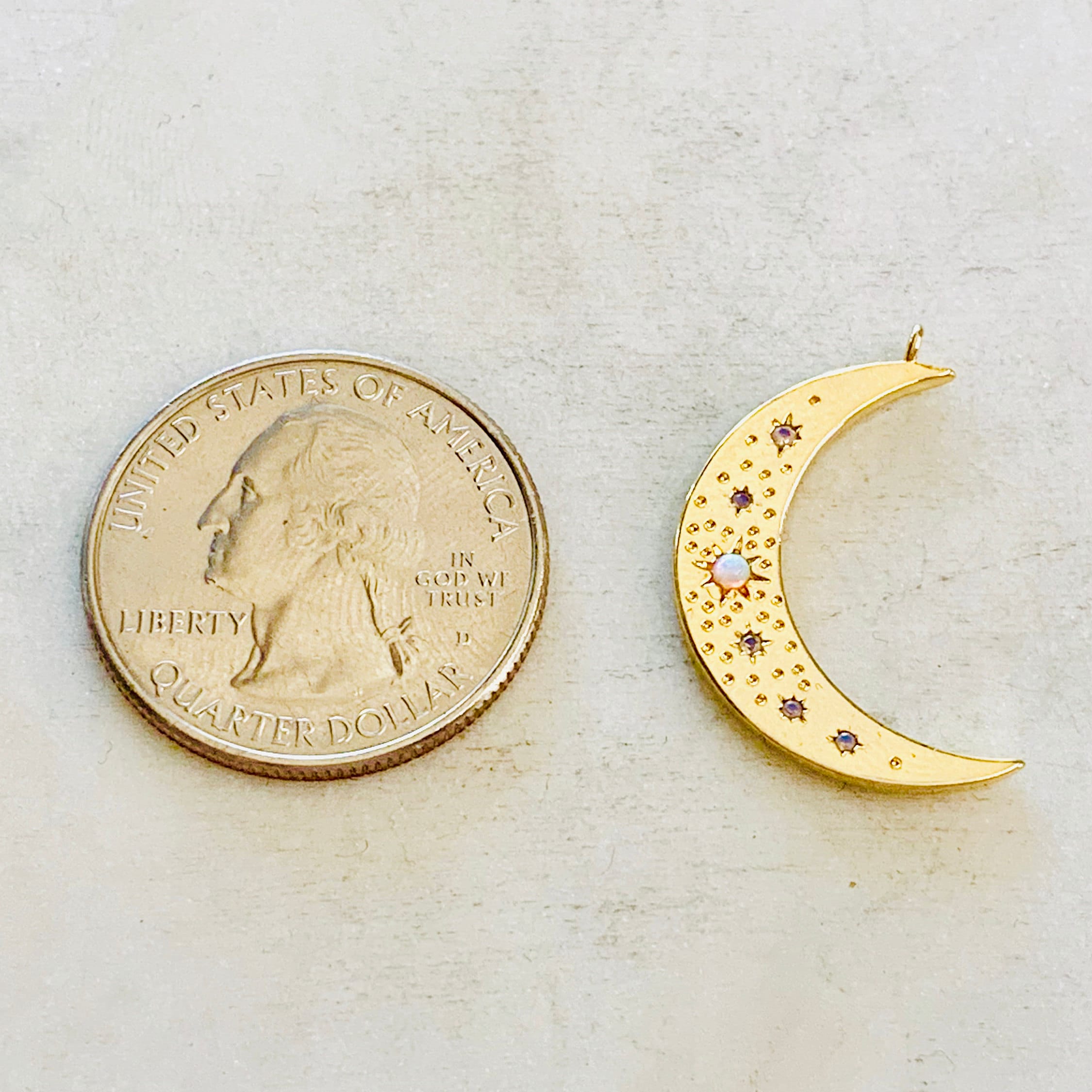 Gold Plated Celestial Opal Crescent Moon Star Pendant CZ Charm