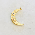 Gold Plated Celestial Opal Crescent Moon Star Pendant CZ Charm