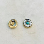 Pewter Round Circular Colorful White and Turquoise Crystal (2pc)