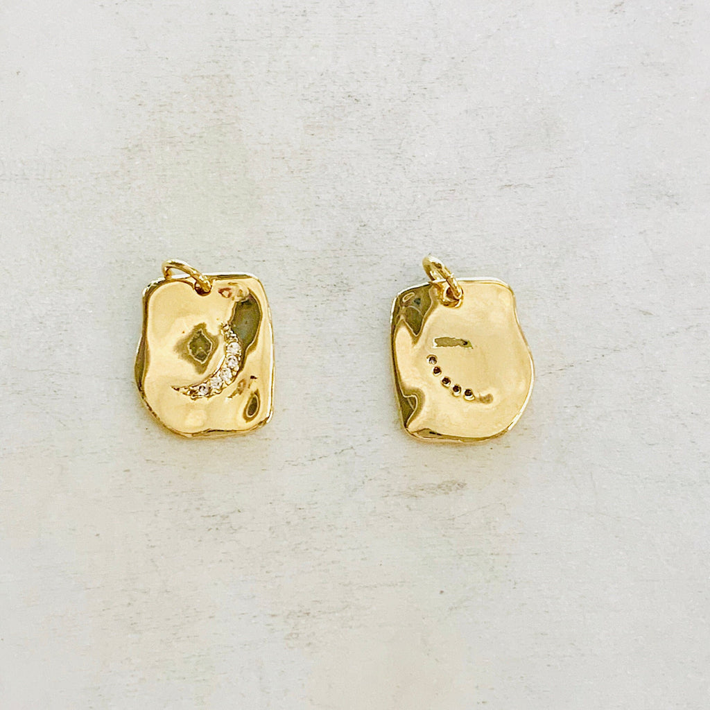 Gold Plated Rectangle Shape Crescent Moon CZ Charm Pendant