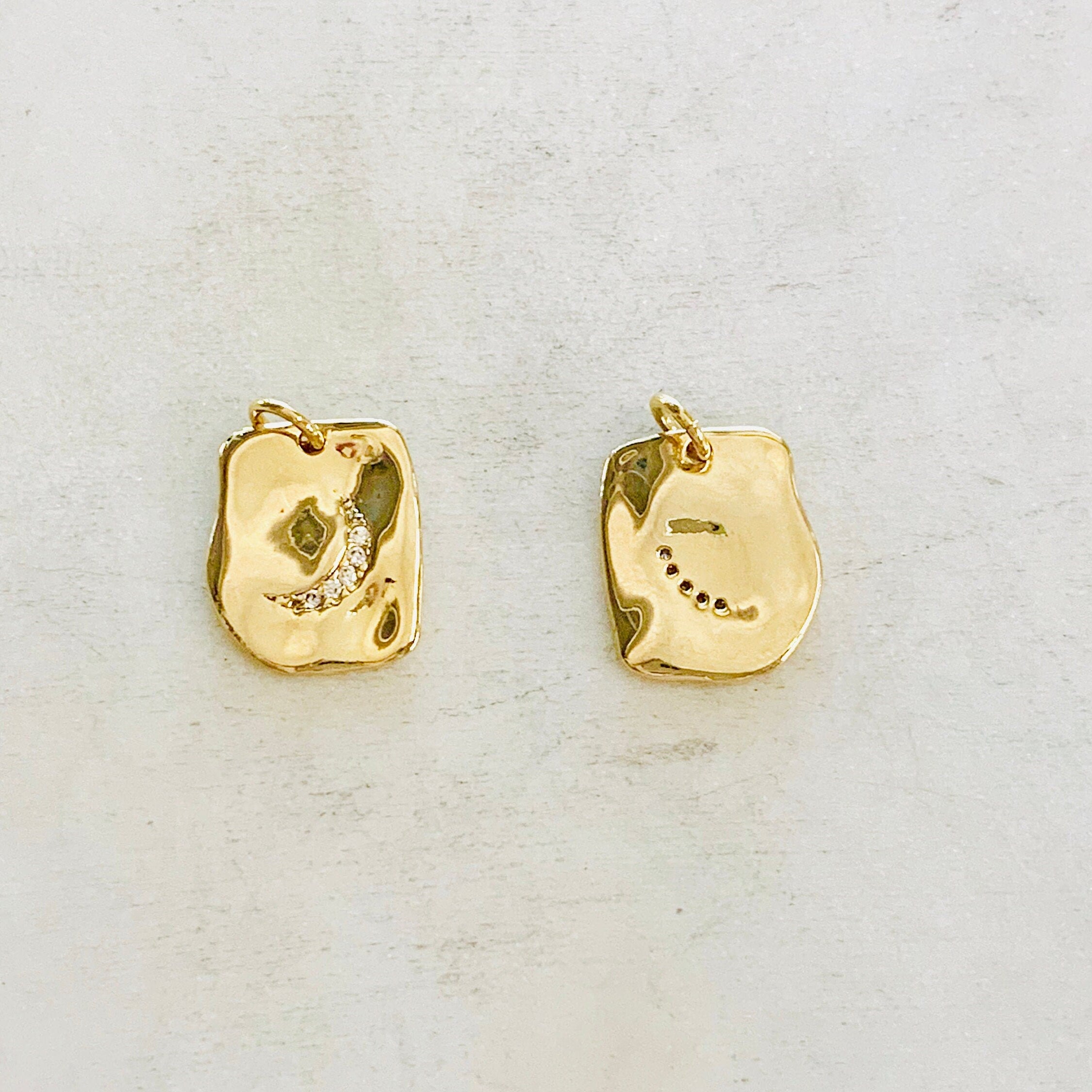 Gold Plated Rectangle Shape Crescent Moon CZ Charm Pendant