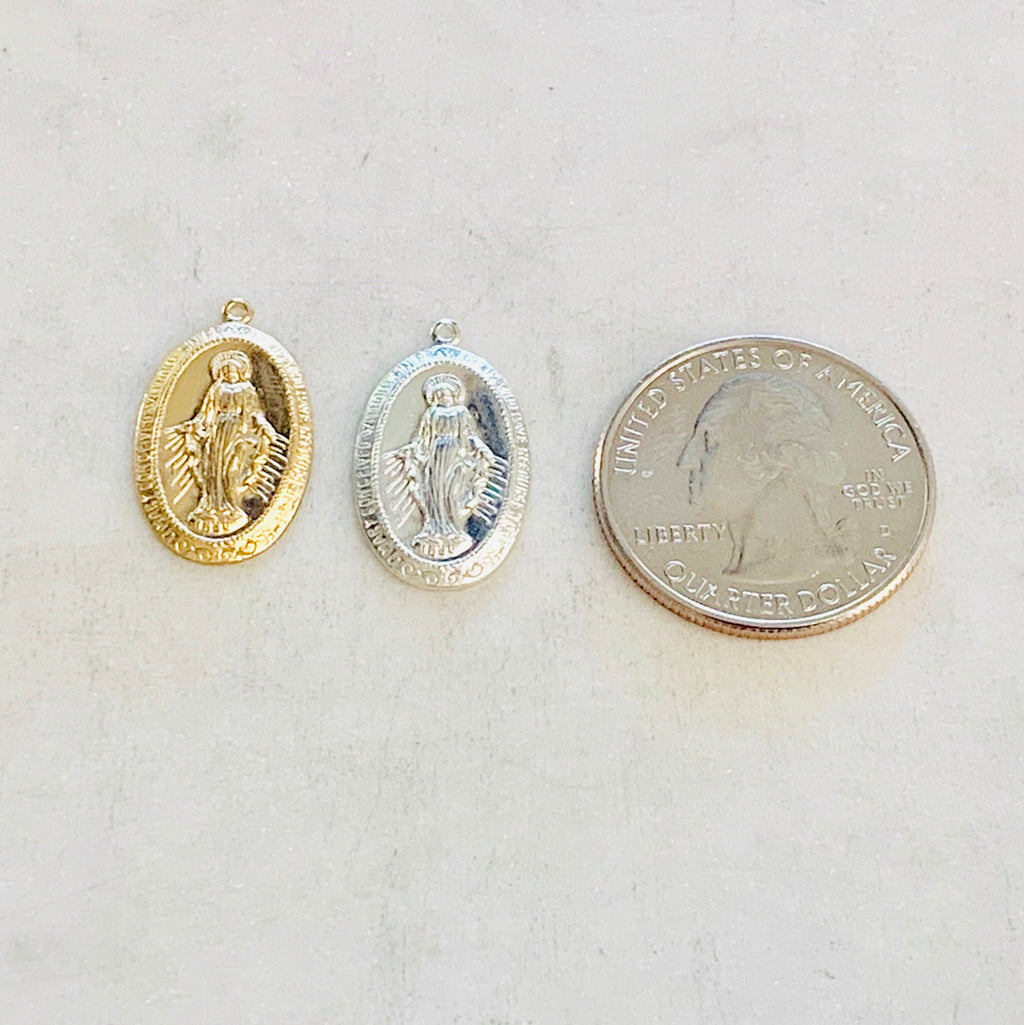 22mmx14mm Sterling Silver or 14K Gold Filled or Virgin Mother Mary Oval