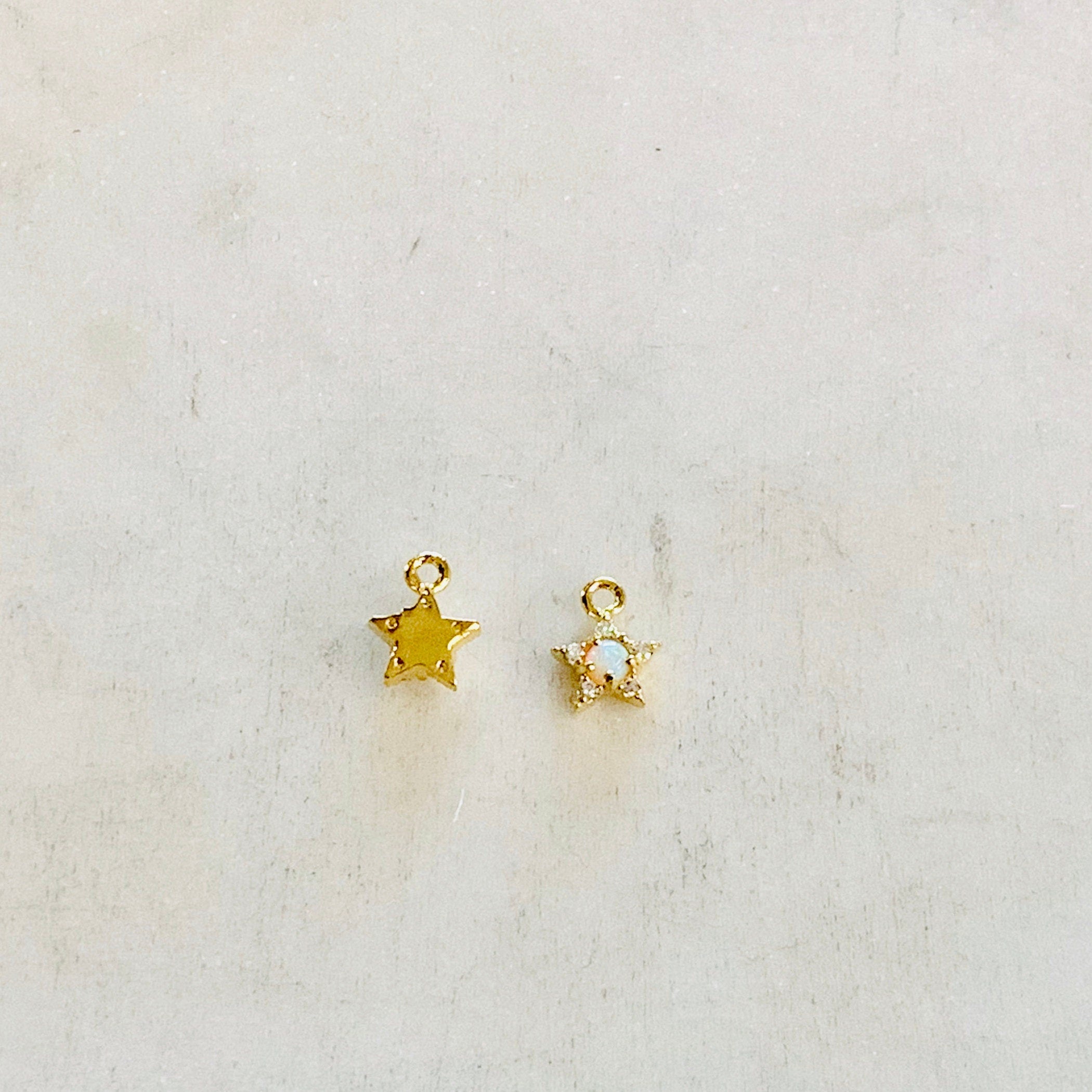 Gold Plated Tiny Small Star Celestial Opal Vintage Charm Gold Coin (2pc)
