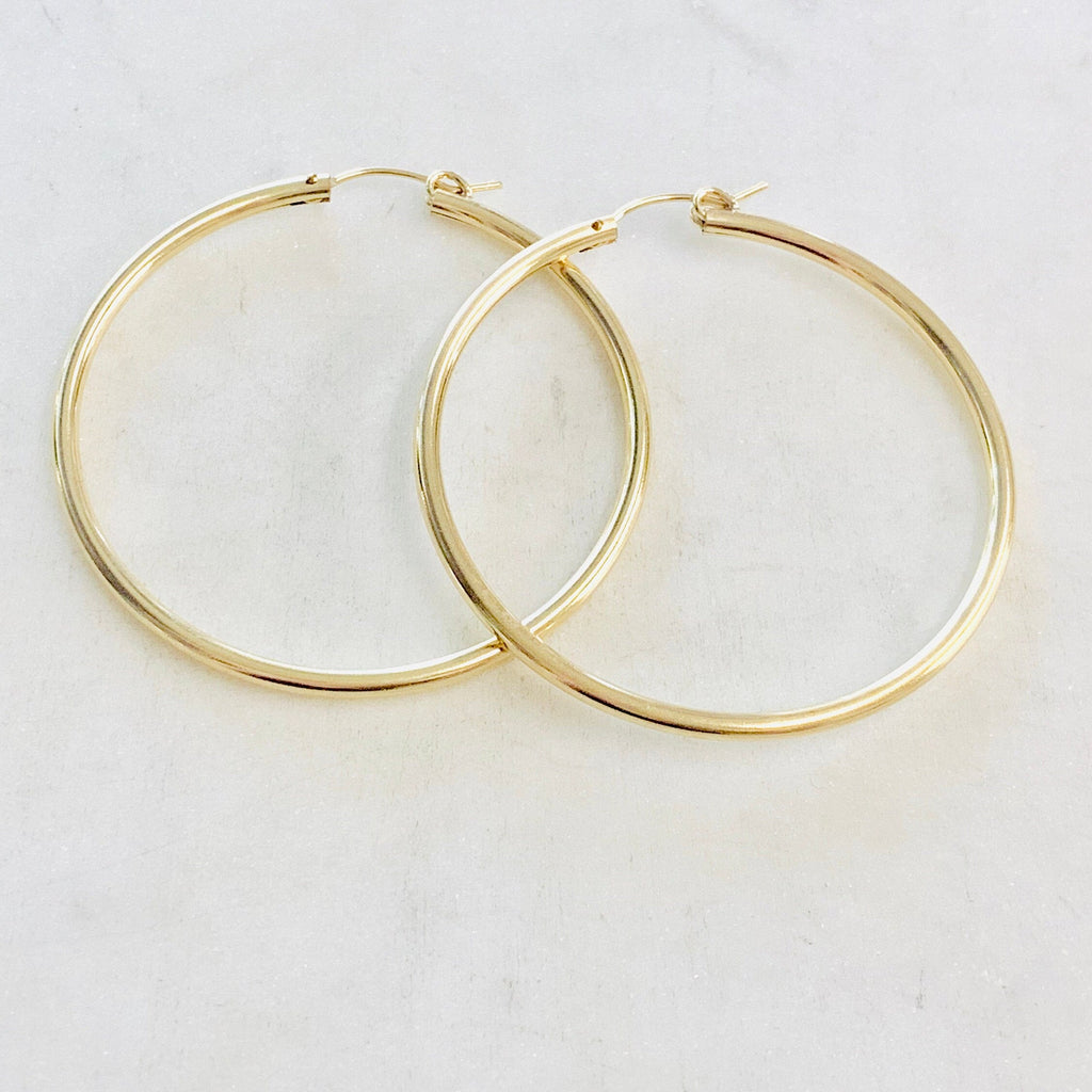 14K Gold Filled Large 50mm Thick Flex Tube Hoop Earrings 2 Inch Earring (2pc)
