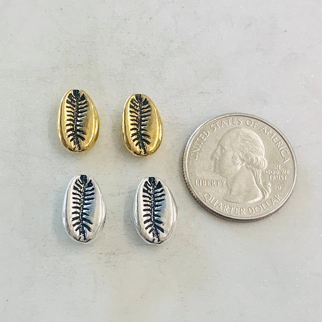 14mmx9mm Pewter Tiger Cowrie Shell Ocean Nautical Bead