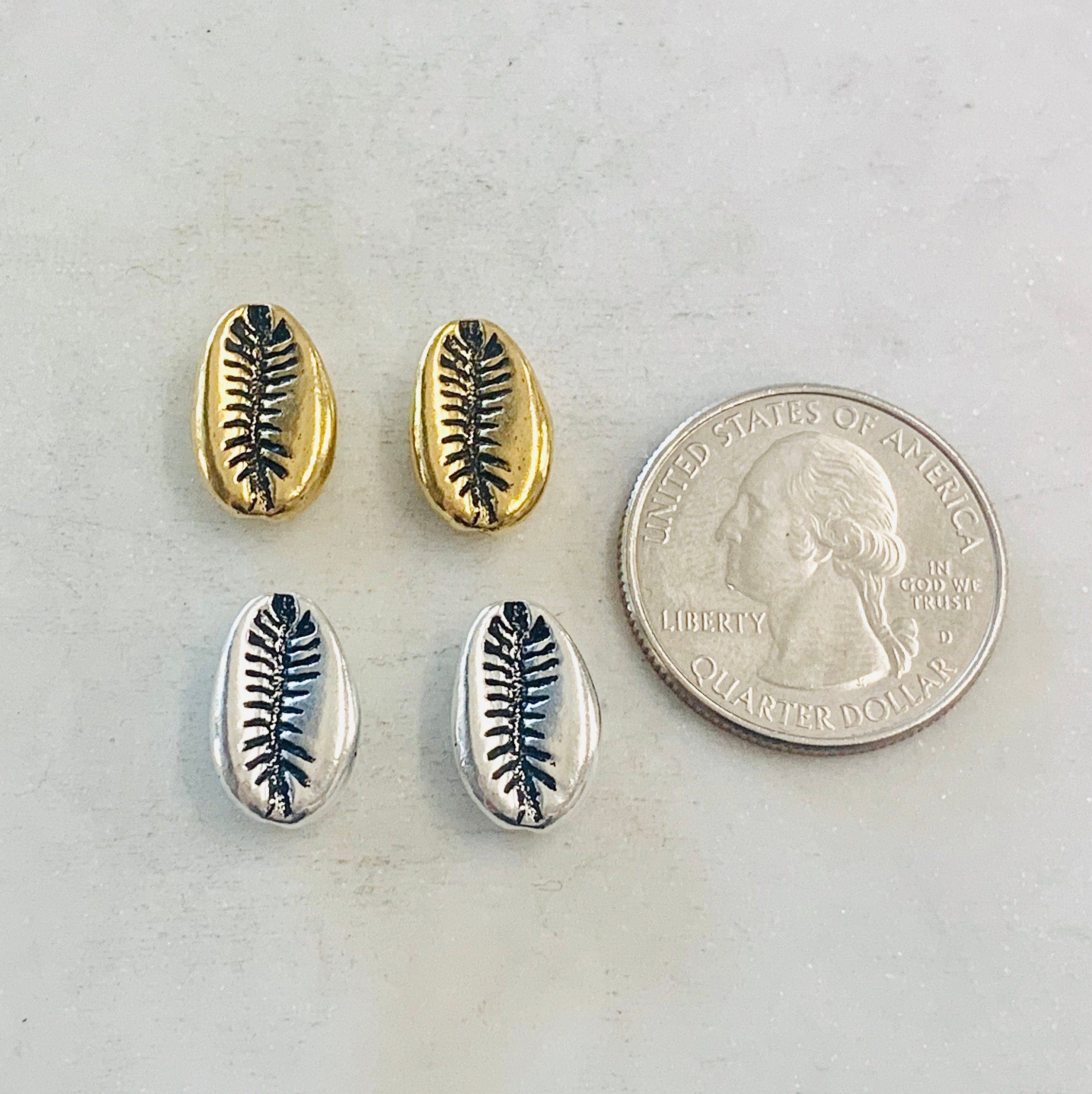 14mmx9mm Pewter Tiger Cowrie Shell Ocean Nautical Bead