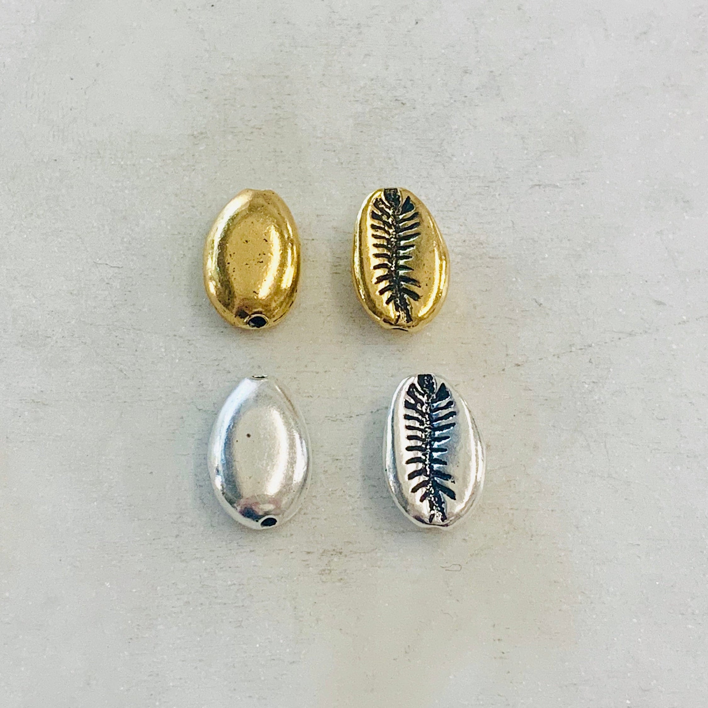 14mmx9mm Pewter Tiger Cowrie Shell Ocean Nautical Bead