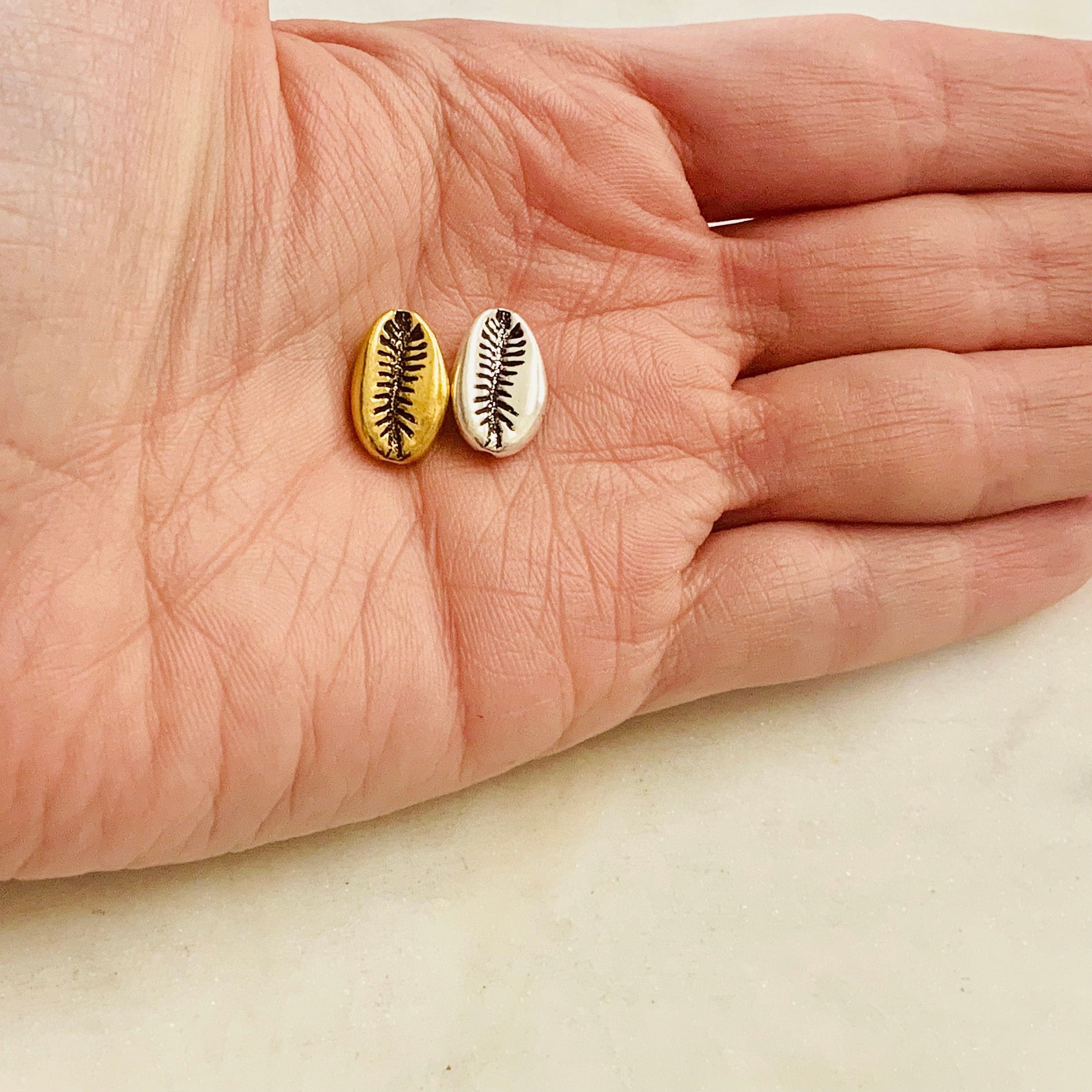 14mmx9mm Pewter Tiger Cowrie Shell Ocean Nautical Bead