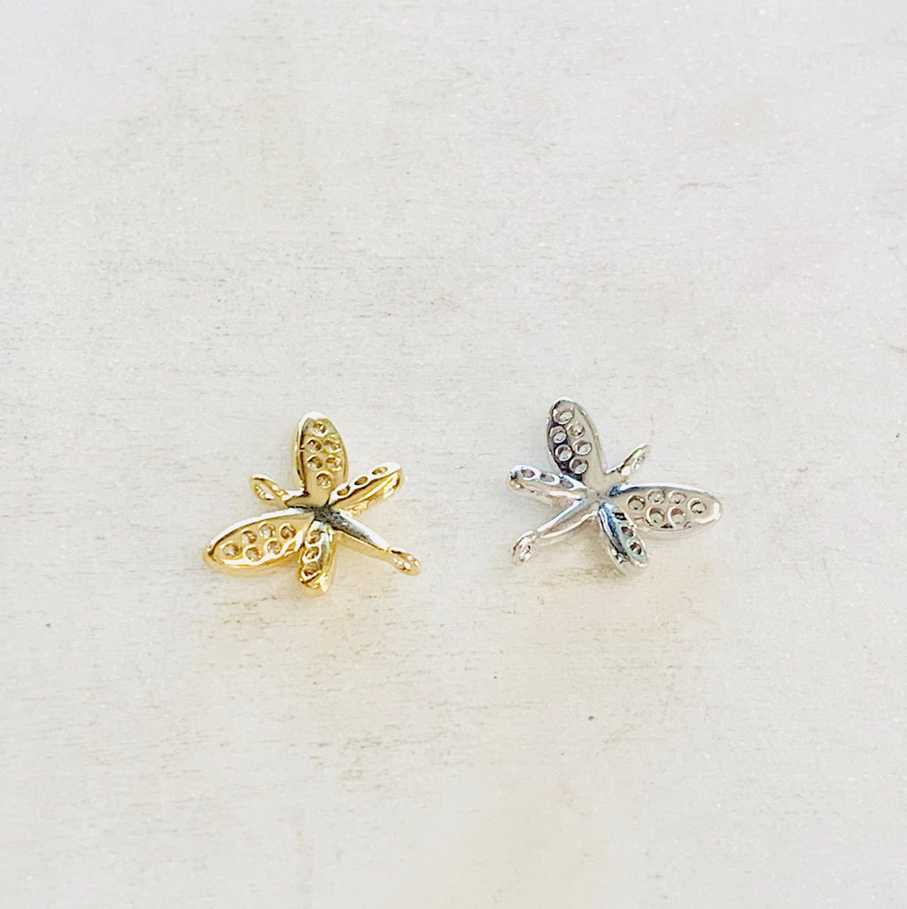 Gold Plated or Rhodium Plated Small CZ Pave Dragonfly Connector or 2 Loop