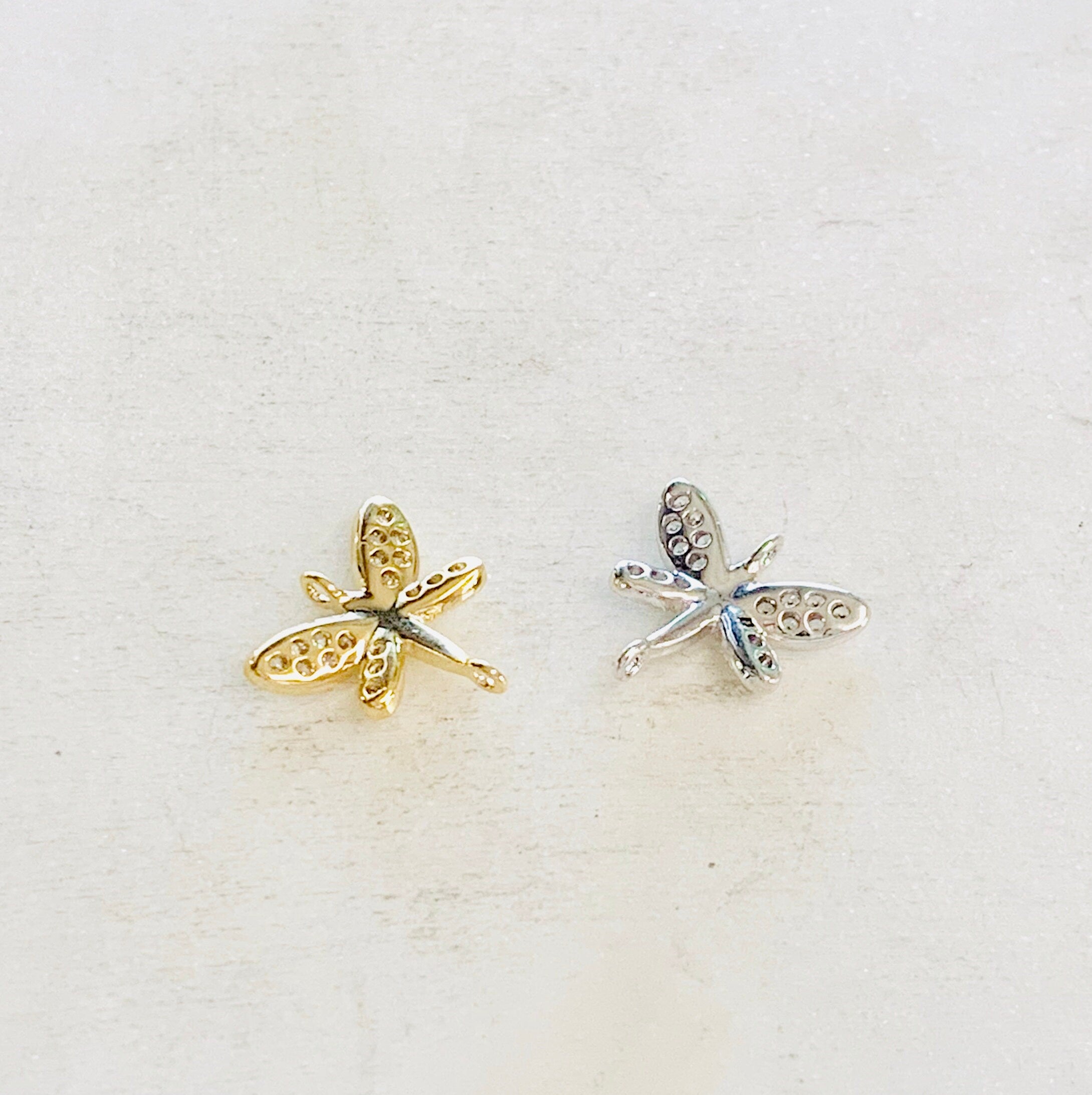 Gold Plated or Rhodium Plated Small CZ Pave Dragonfly Connector or 2 Loop