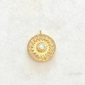 Gold Plated Celestial Star Opal Coin Vintage Charm CZ Drop Charm