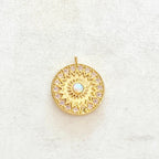 Gold Plated Celestial Star Opal Coin Vintage Charm CZ Drop Charm